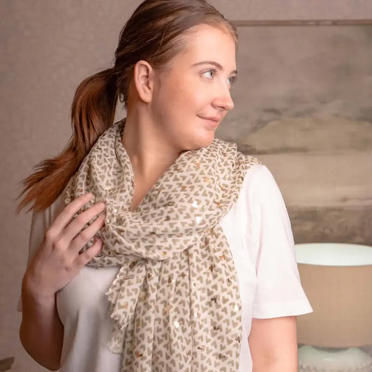 Lightweight Metallic Heart Green Scarf