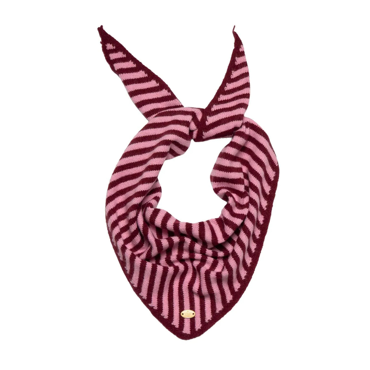Knitted Triangle Scarf - Burgundy Striped