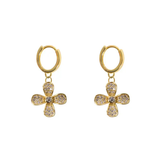 Gold Huggie Flower Charm Earrings