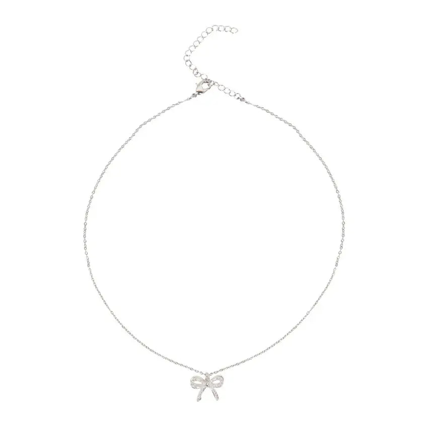 Silver Bow Pendant Necklace