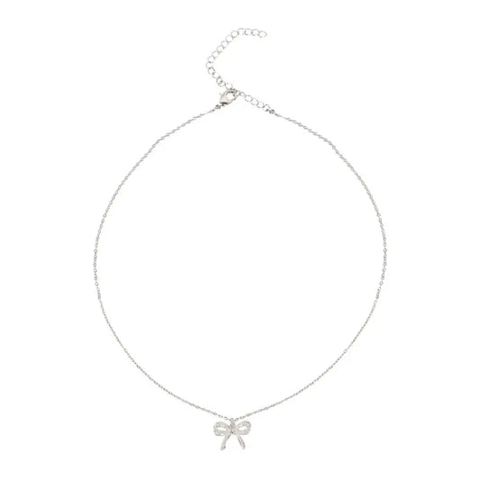 Silver Bow Pendant Necklace
