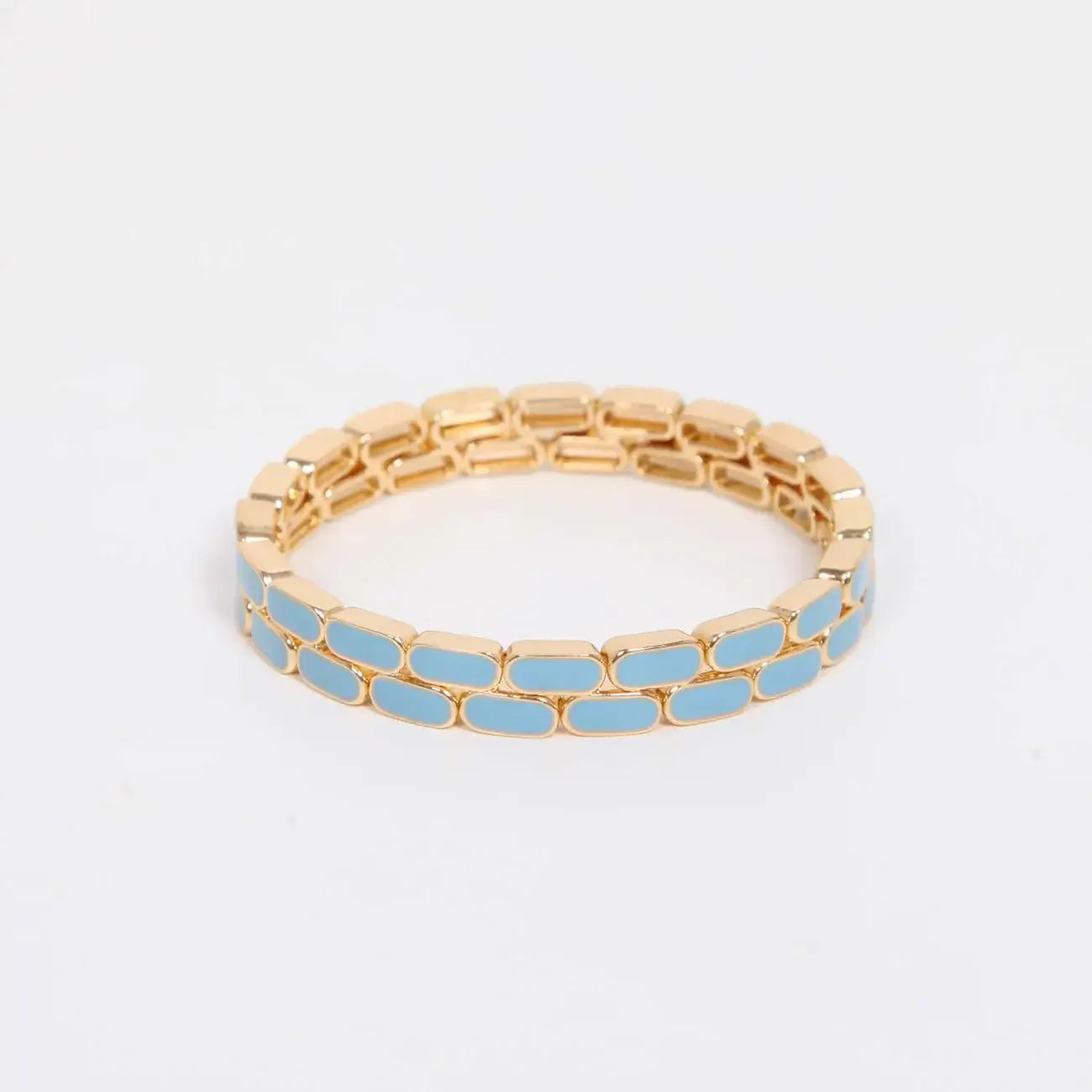 Pale Blue Elasticated Enamel Tile Bracelet