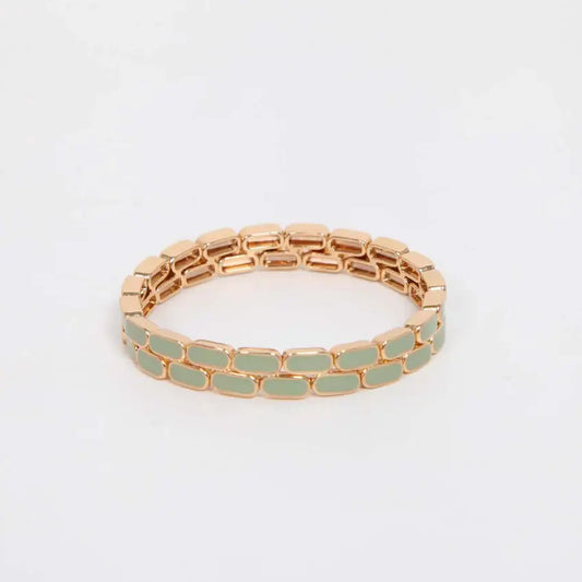 Sage Green Elasticated Enamel Tile Bracelet