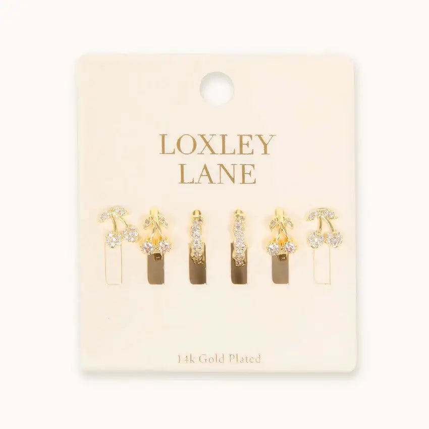 Gold Cherry Earring Stack