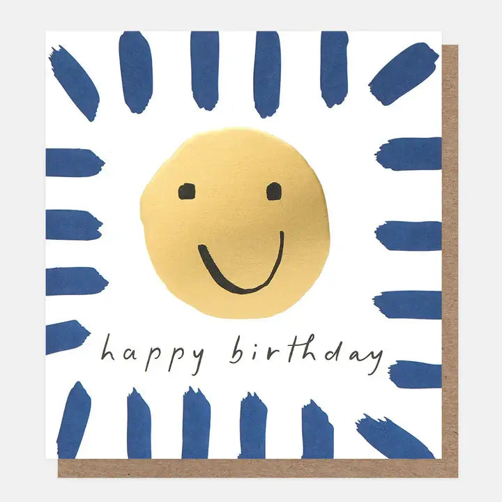 Happy Birthday Gold Smiley With Blue Border Card