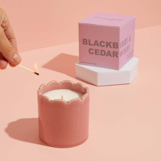 Kiln Scalloped Pink Candle - Blackberry & Cedarwood