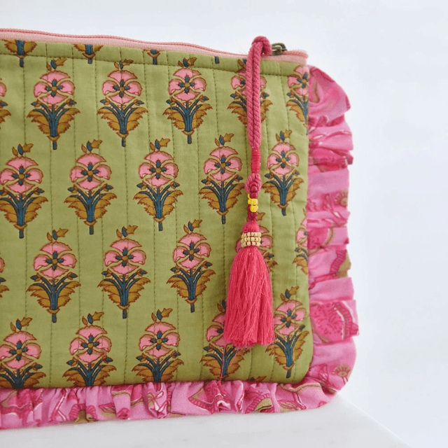 Pink & Green Quilted Make Up Bag