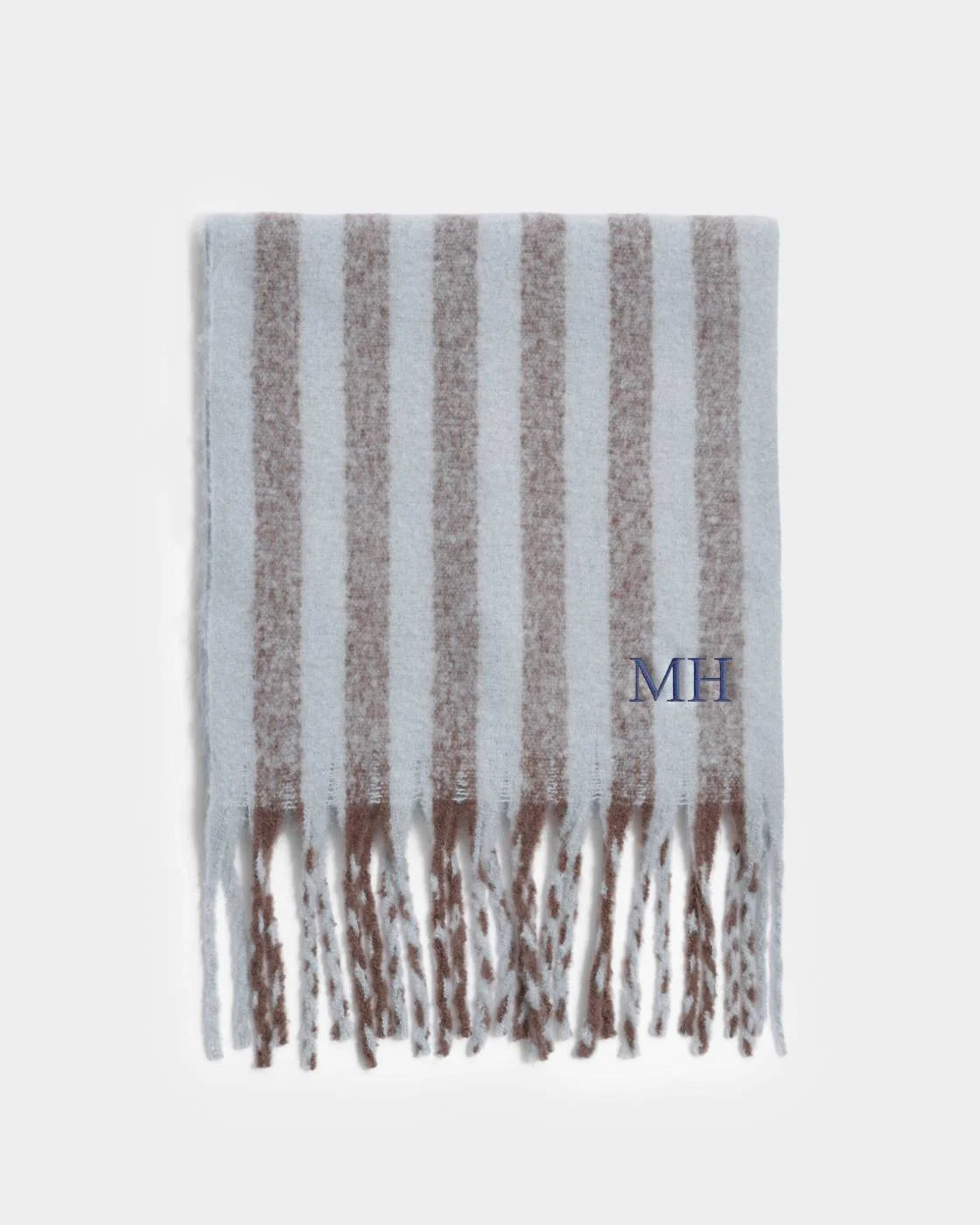 Recycled Stripe Tassel Scarf - Blue / Brown
