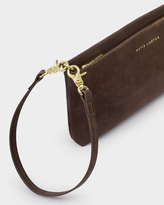 Cord Small Suedette Shoulder Bag - Chocolate
