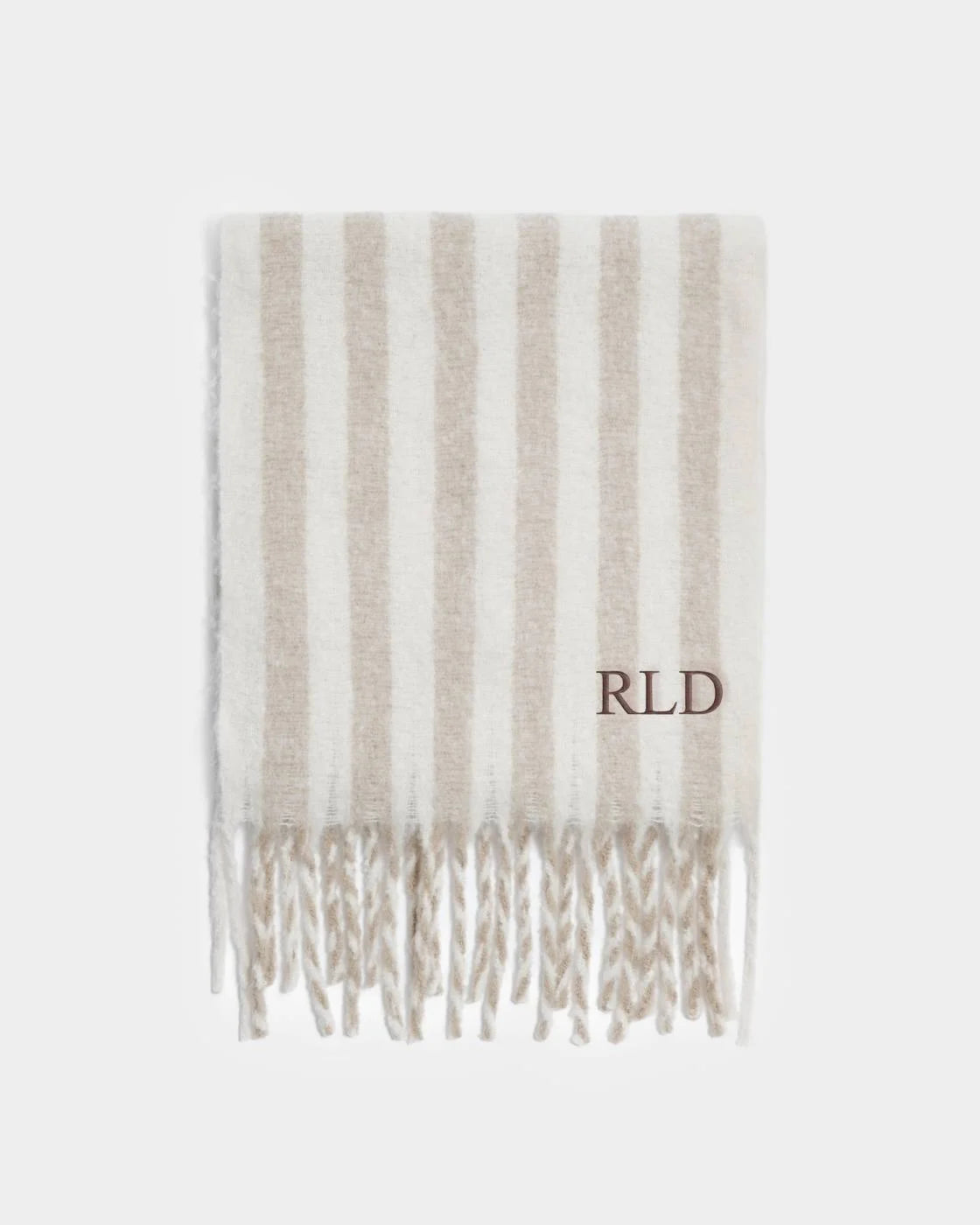 Recycled Stripe Tassel Scarf - Off White / Sand