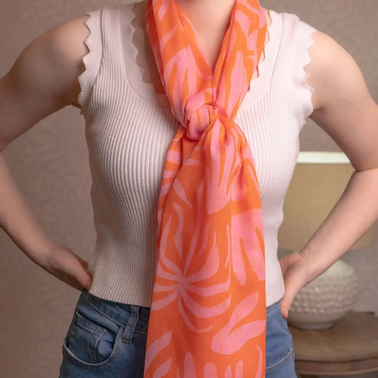 Lightweight Orange Floral Print Scarf