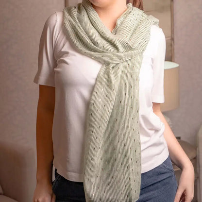 Lightweight Metallic Green Striped Scarf