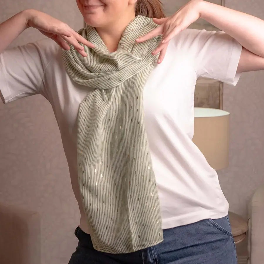 Lightweight Metallic Green Striped Scarf