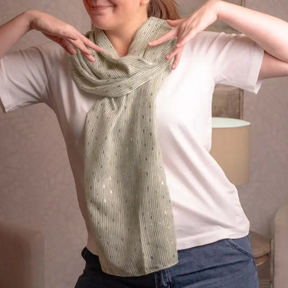 Lightweight Metallic Green Striped Scarf