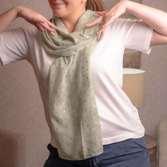 Lightweight Metallic Green Striped Scarf