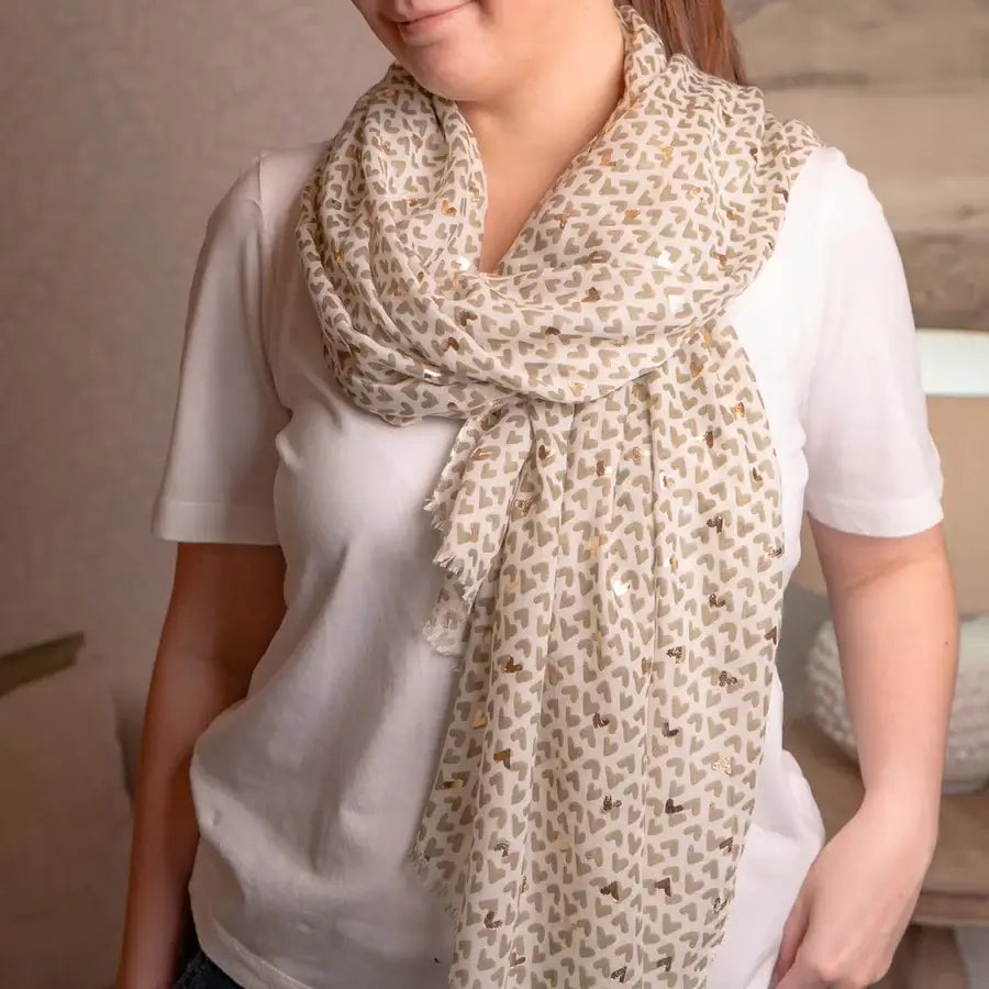 Lightweight Metallic Heart Green Scarf
