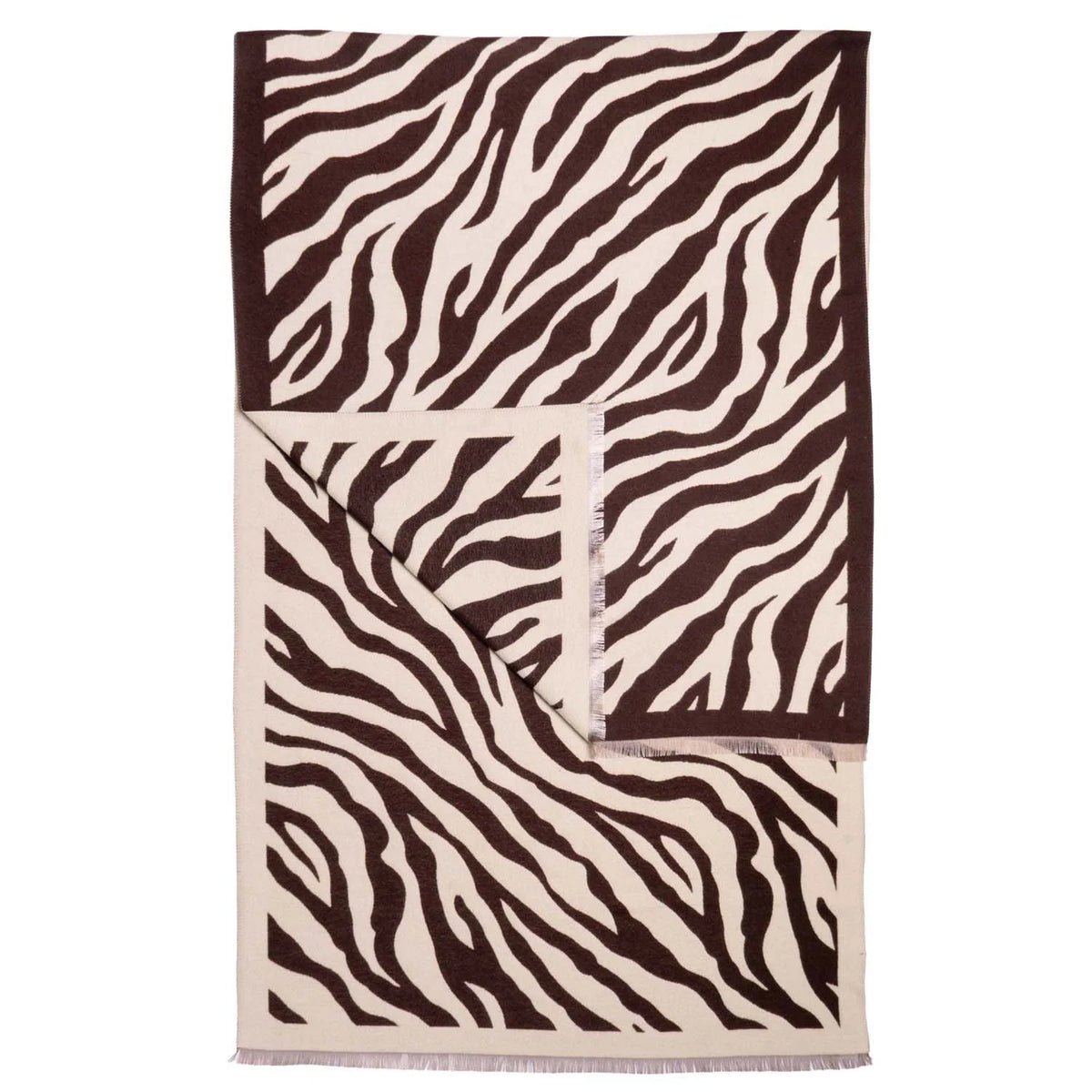 Zebra Print Scarf with Fringed Edge - Chocolate