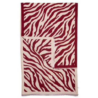 Zebra Print Scarf with Fringed Edge - Burgundy