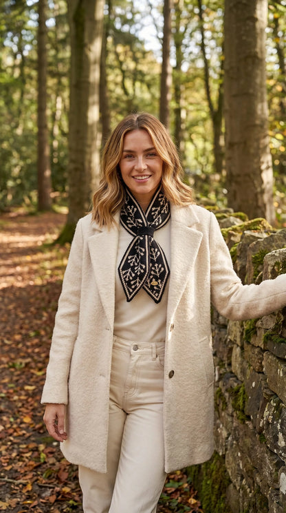 Narrow Pull Through Scarf Mistletoe  - Black