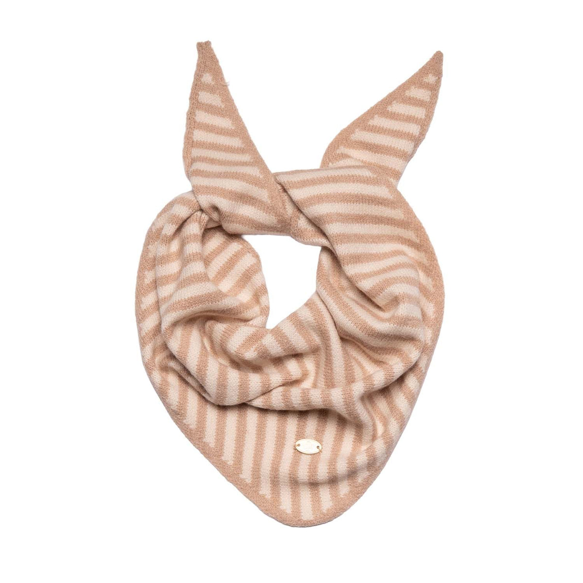 Knitted Triangle Scarf - Caramel Striped