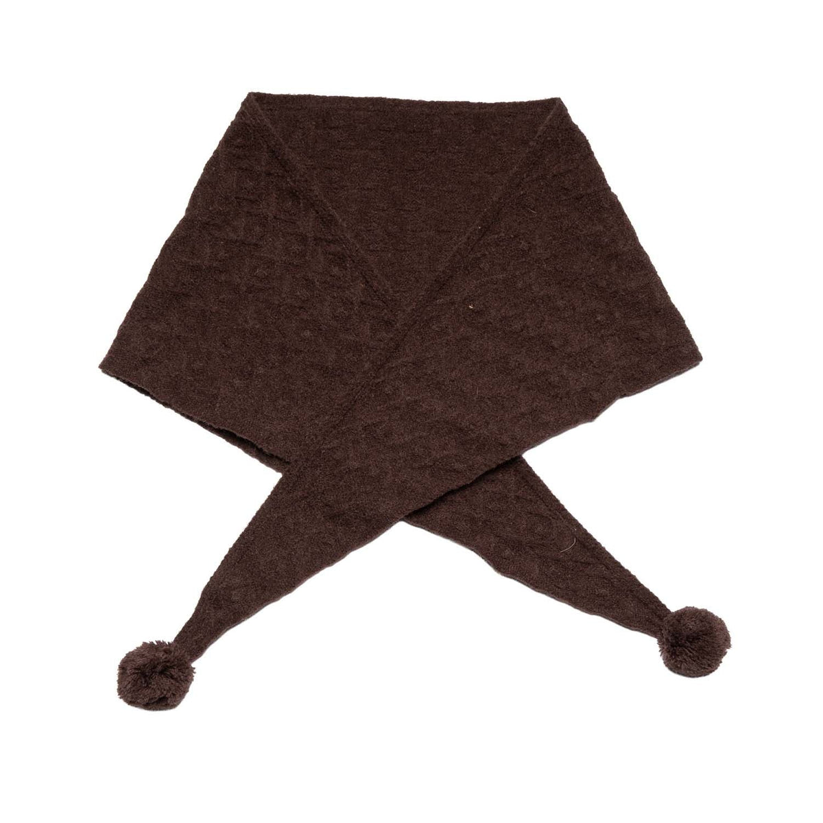Triangle Scarf with Pom Pom - Chocolate