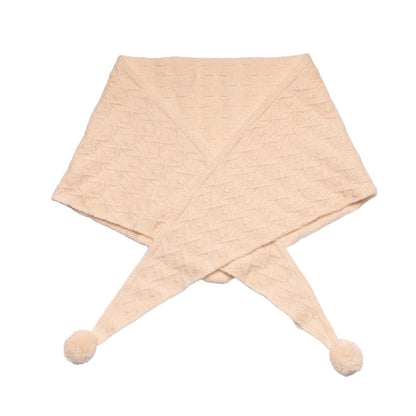 Triangle Scarf with Pom Pom - Cream