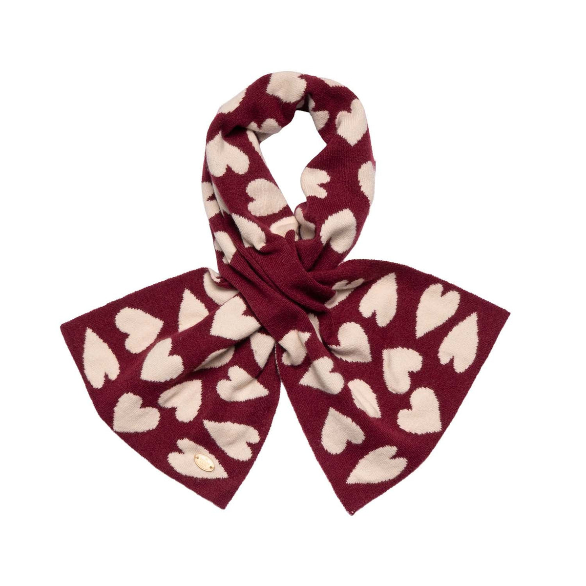 Pull Through Scarf Hearts - Cream/Burgundy