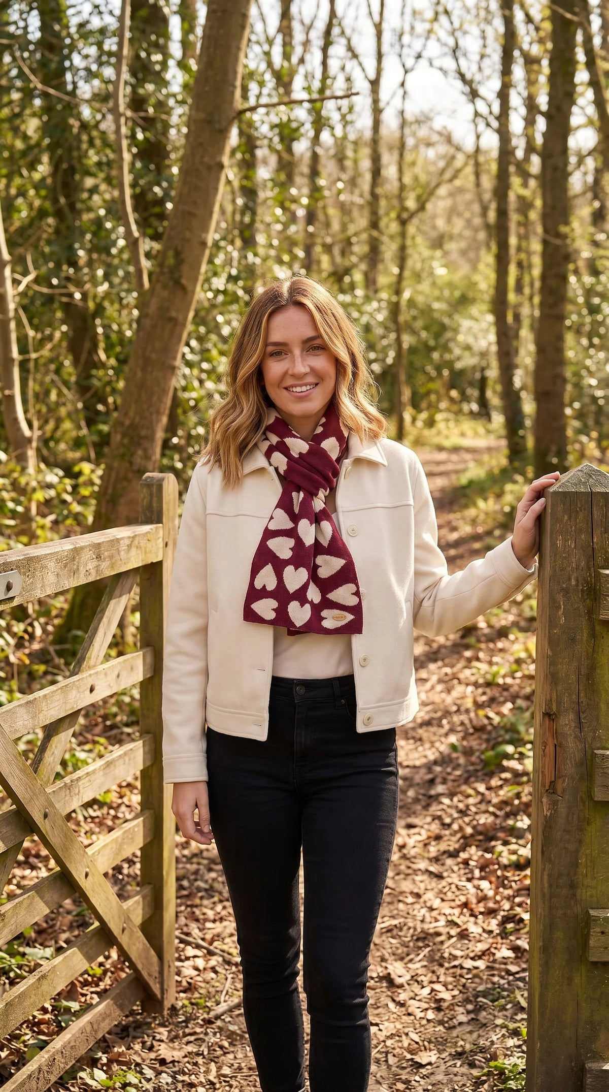 Pull Through Scarf Hearts - Cream/Burgundy
