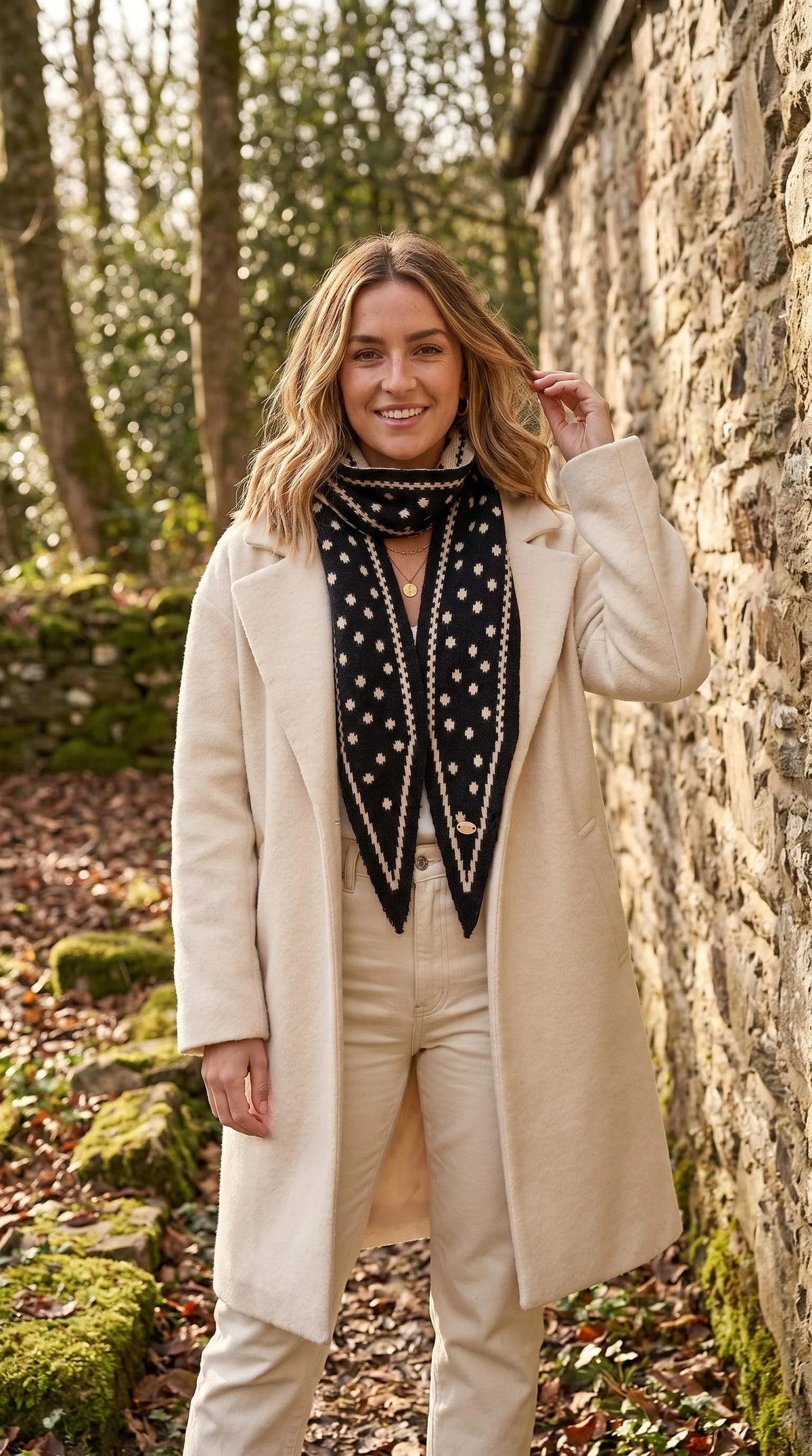 Long Narrow Scarf Spotty - Black