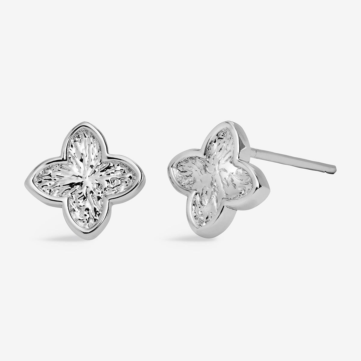 Silver Textured Clover Earrings
