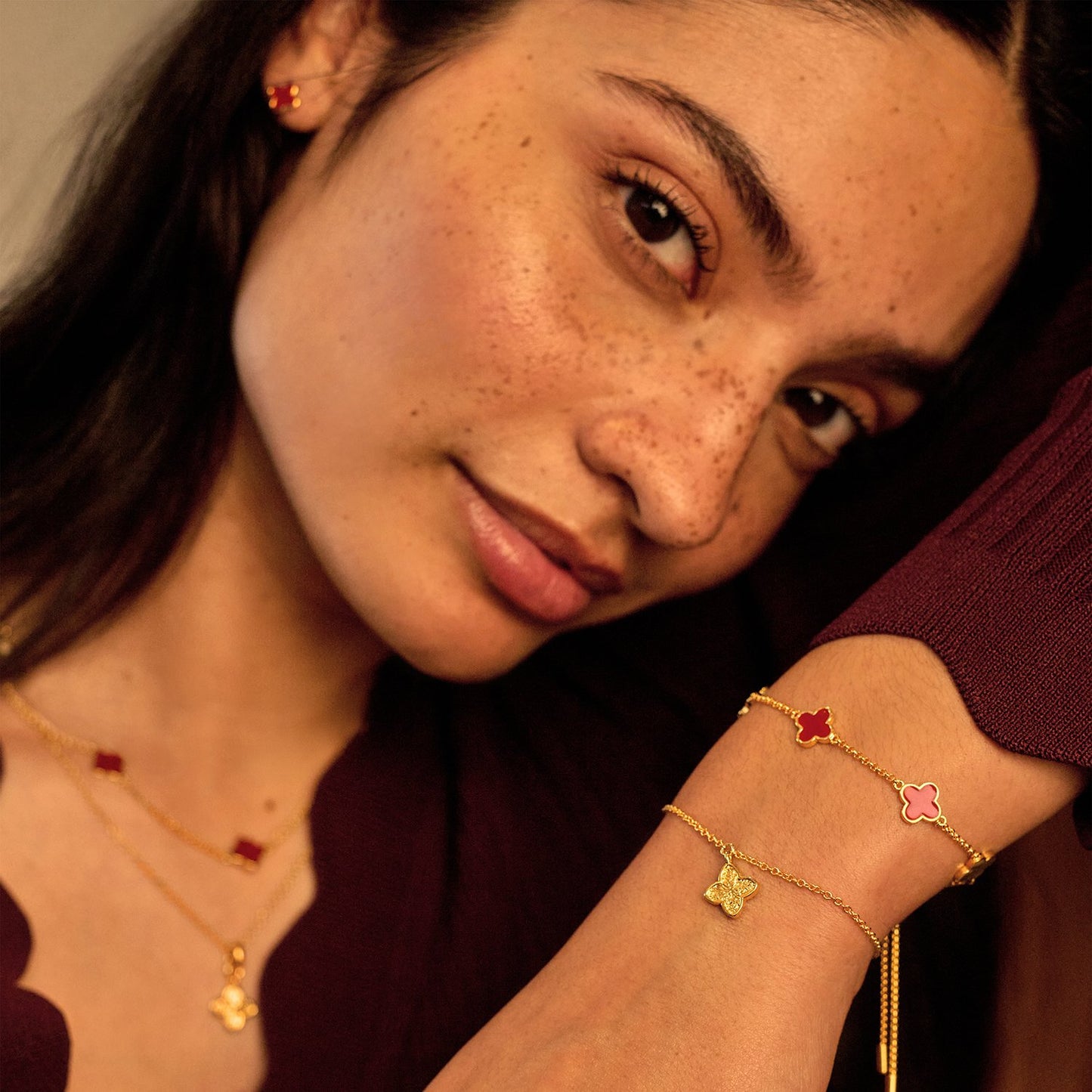 Gold Textured Clover Bracelet