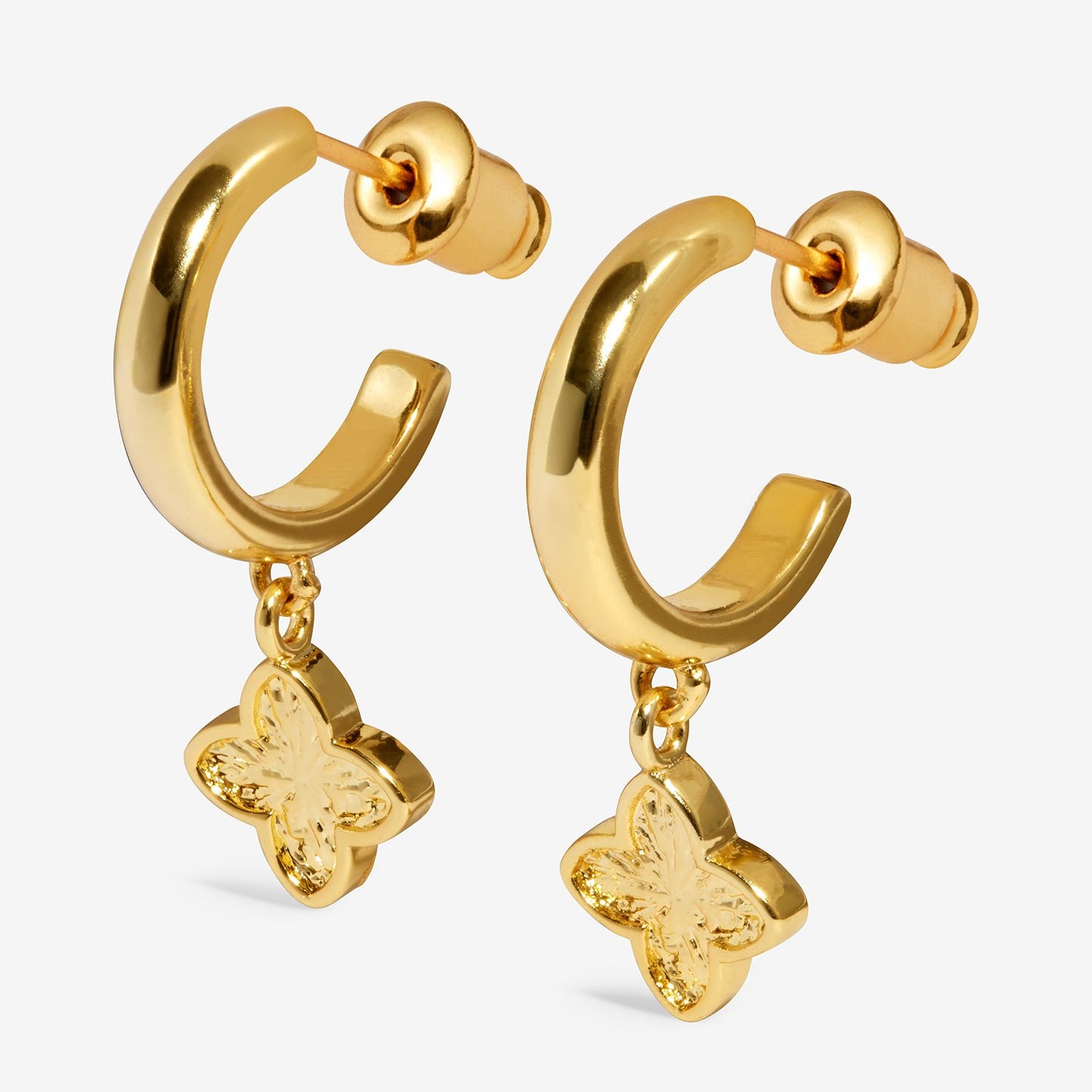 Gold Textured Clover Hoop Earrings