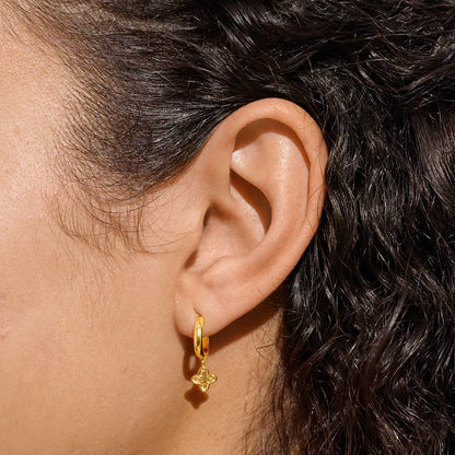 Gold Textured Clover Hoop Earrings