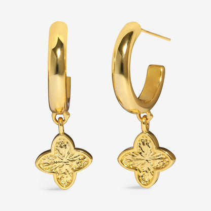 Gold Textured Clover Hoop Earrings