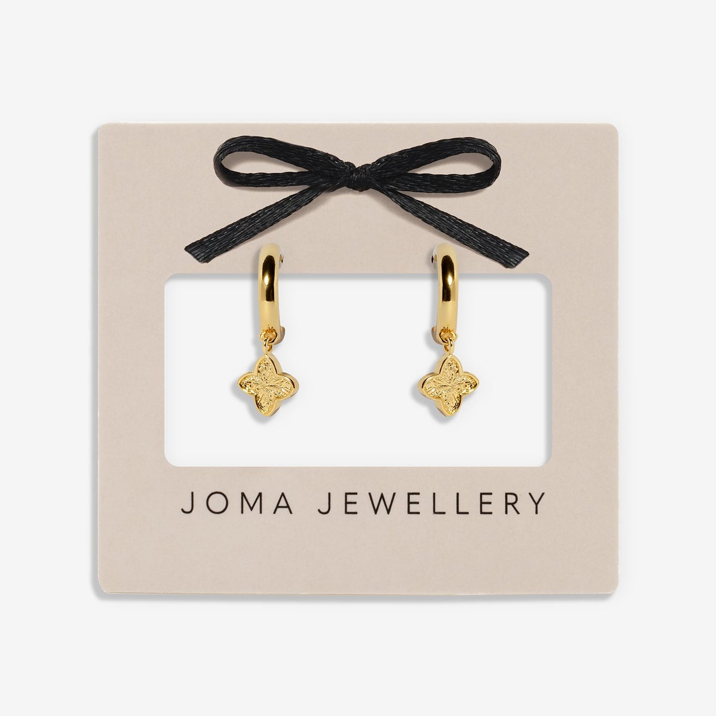 Gold Textured Clover Hoop Earrings