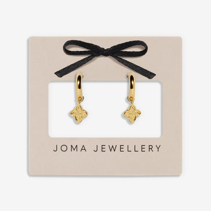 Gold Textured Clover Hoop Earrings