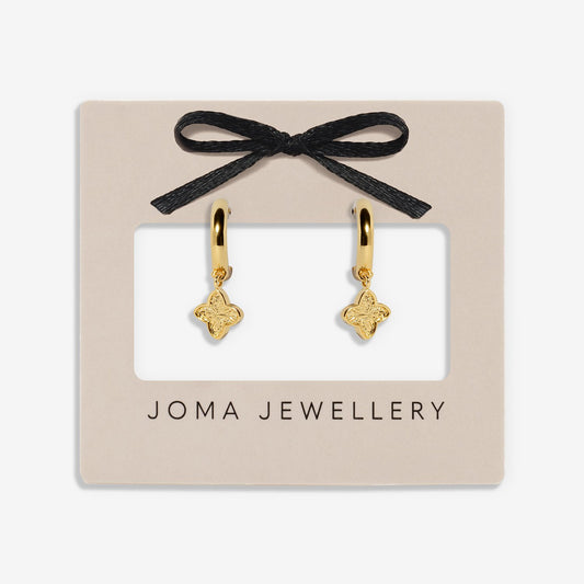 Gold Textured Clover Hoop Earrings