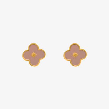 Taupe Enamel Flower Gold Stud Earrings