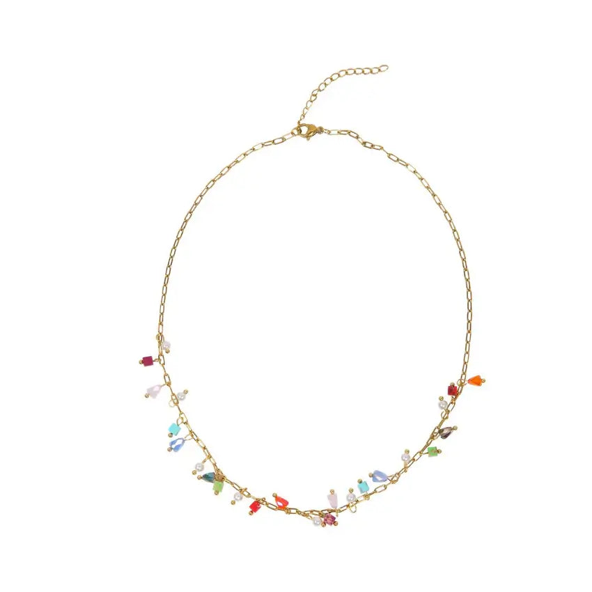 Handmade Glass Multicoloured Bead Gold Necklace