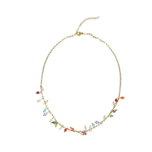 Handmade Glass Multicoloured Bead Gold Necklace