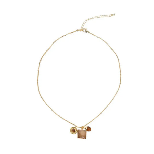 Gold Plated Triple Charm Rutilated Quartz Necklace
