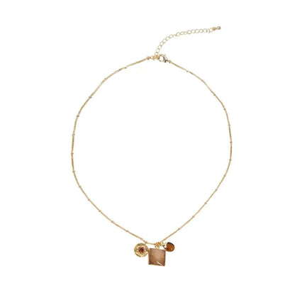 Gem Sliced Triple Charm Quartz Gold Necklace