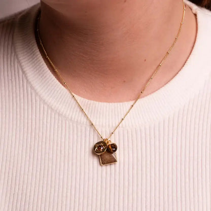 Gold Plated Triple Charm Rutilated Quartz Necklace