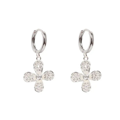Silver Huggie Flower Charm Earrings