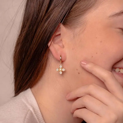 Gold Huggie Flower Charm Earrings