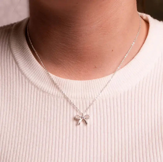 Silver Bow Pendant Necklace
