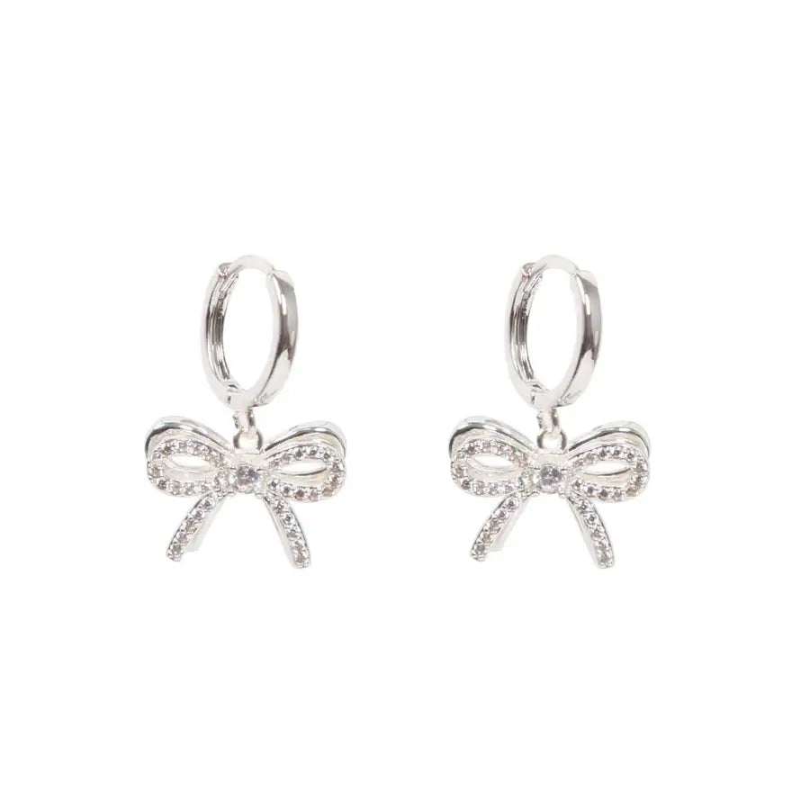 Silver Bow Huggie Earrings