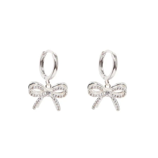 Silver Bow Huggie Earrings