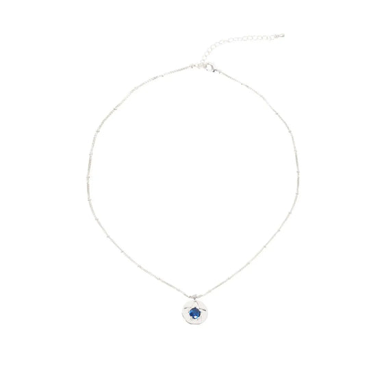 Navy Crystal Star Detail Star Silver Necklace