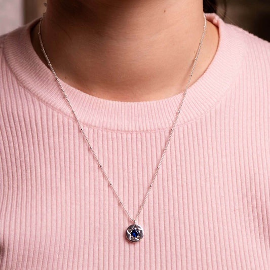 Navy Crystal Star Detail Star Silver Necklace
